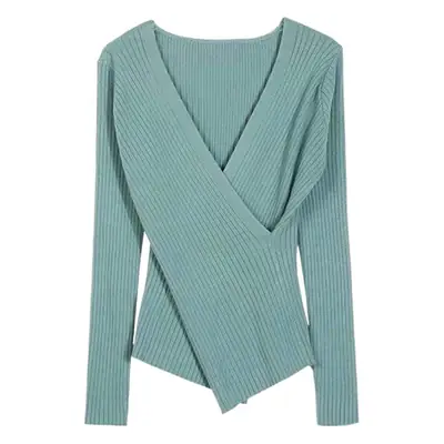 White Long-Sleeved V-Neck Sweater for Women
