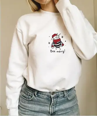 Women Round Neck Sweatshirt Bee Merry 100% Cotton