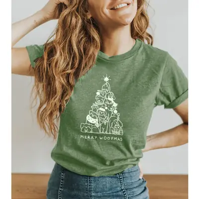 Merry Woofmas Tree T-Shirt Green Casual Wear