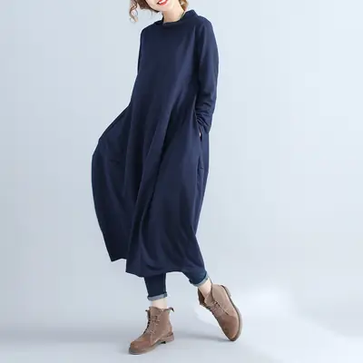 Women's 2026 Retro Lantern Skirt Dress Cotton Linen Patchwork