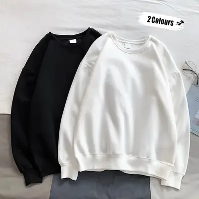 Autumn Winter Men's White Loose Sweater with Black Sleeves