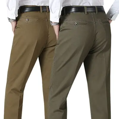 Men's Tencel Plain Pants Dark Green Middle-aged Business Casual