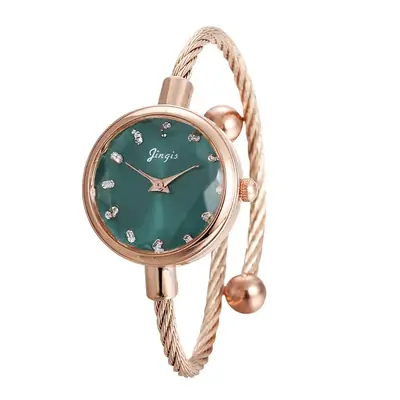 Ladies Rose Gold Bracelet Watch Green Dial Quartz