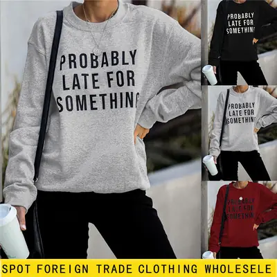 Women's Blue Printed Sweatshirt Long Sleeve Loose Fit Casual Wear