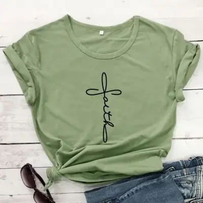 Black Faith Letter Short Sleeve T-Shirt for Men Women