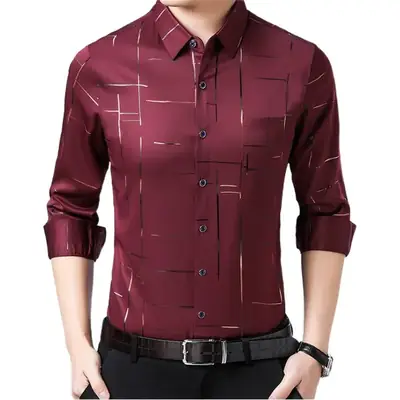 Men's Long Sleeve Velvet Shirt Black Mid-Thigh Winter Warm
