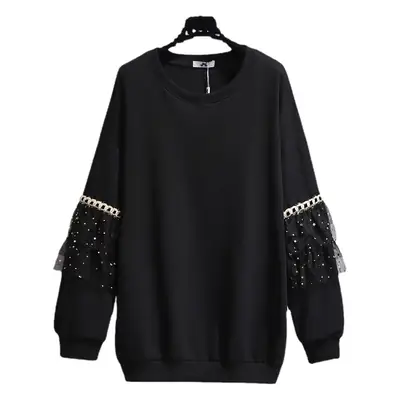 Plus Size Black Mesh Lantern Sleeve Sweatshirt