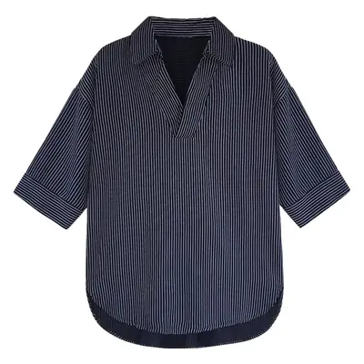 Women's Summer Striped V-Neck Top with Hip Sleeve