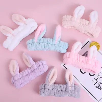 2022 Cute Rabbit Ears Face Wash Hair Bands for Girls