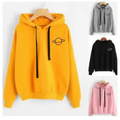 Pink Printed Hooded Sweatshirt for Women
