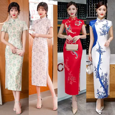 Women's Chinese Style Diagonal Placket Quilted Dress Set