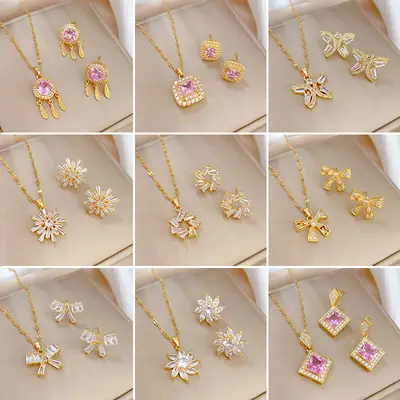 Luxury Zircon Heart Earrings & Necklace Set