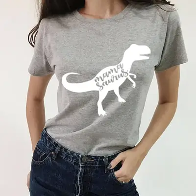 Dinosaur Graphic T-Shirt Green Gray Short Sleeve