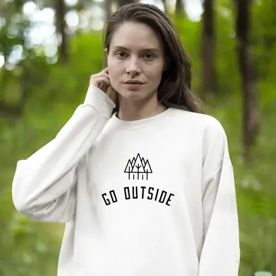 GO OUTSIDE Round Neck Sweater Gray Long Sleeve