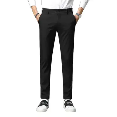Korean Style Men's Slim Fleece Lined Nine Point Pants