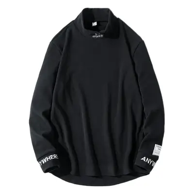 Men's White Fleece Long Sleeve T-Shirt Half Collar