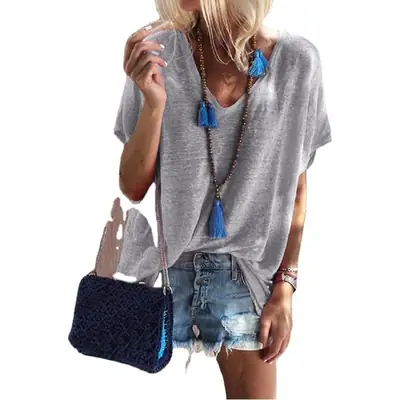 Women's V Neck Loose T-Shirt Summer 2025