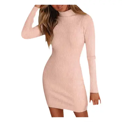 White Knitted Long Sleeve Slim Fit Dress for Women