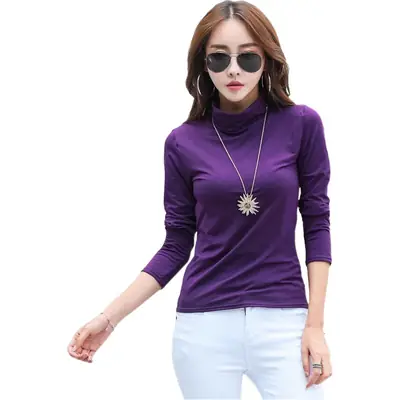 Women's Green Velvet Turtleneck Long Sleeve Warm Shirt