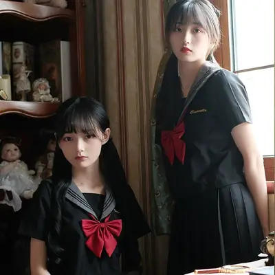Black Pleated Sailor Skirt for Girls School College