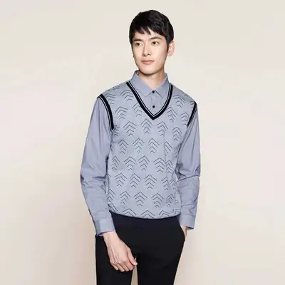 Winter Fleece Collar Vest Grey White T-Shirt Set