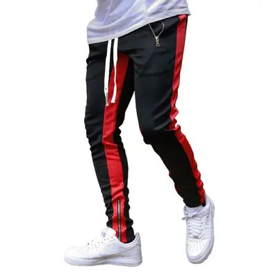 Men Blue White Striped Track Pants Large Zipper Mouth