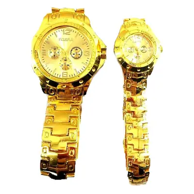 Golden Three-Eye Dial Men's Watch with Steel Band