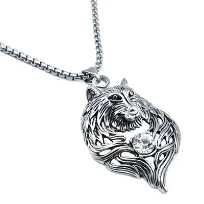 Titanium Steel Wolf Pendant Necklace for Men Women