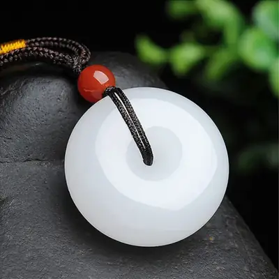 White Quartz Jade Peace Buckle Necklace for Men Women