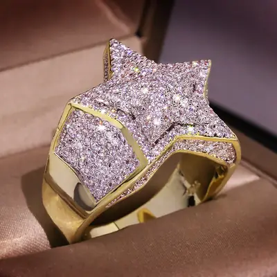 European American 5-Star Hip Hop Ring with Zircon Plating