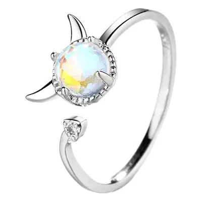 Ancient Cat Nail Ring with Moonlight Stone for Women