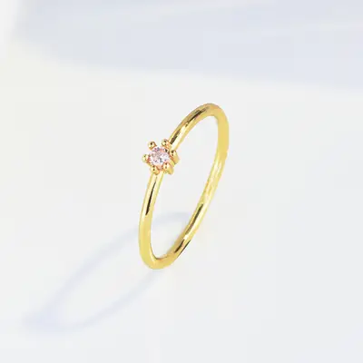 14K Gold Zircon Ring Small Elegant Single Zircon