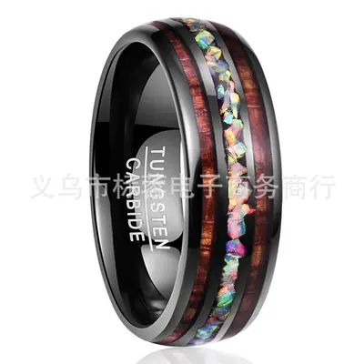 Tungsten Steel Ring 8mm Black Mixed Acacia Hair