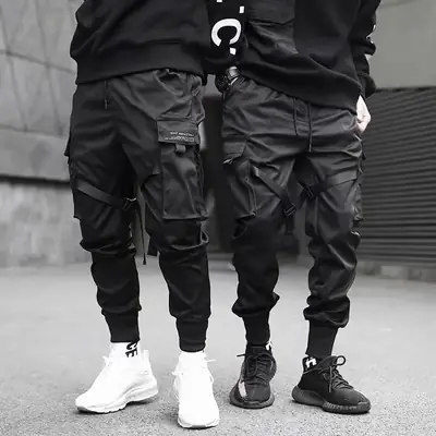 Men Black Super Hot Pants National Tide Big Pocket Casual Loose