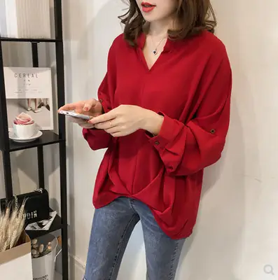 2022 Women's Long Sleeve Top Bat Sleeve Shirt Loose Fit Tan