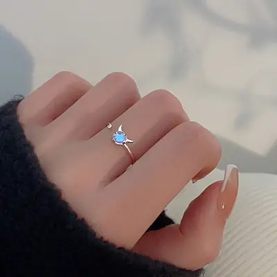 Women's Cold Wind Adjustable Zircon Moonstone Ring
