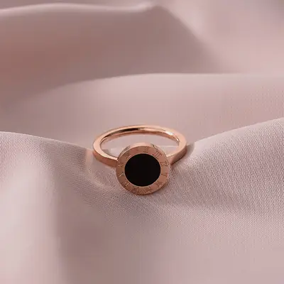 Titanium Steel Black Circle Ring for Women