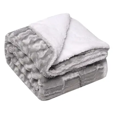 Double-layer Faux Fur Blanket Brown White Tie-Dye