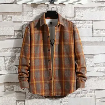 Men's Japanese Plaid Coat Autumn Winter Woolen Loose Fit