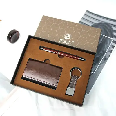 Men's Business Card Case + Pen + Keychain Set