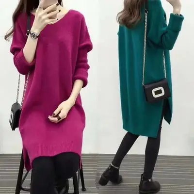 Women's Purple Batwing Sweater Mid-Length Pullover