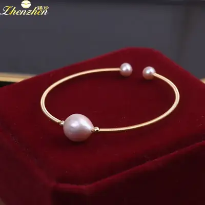 Gold Pearl Baroque Hoop Earrings for Women