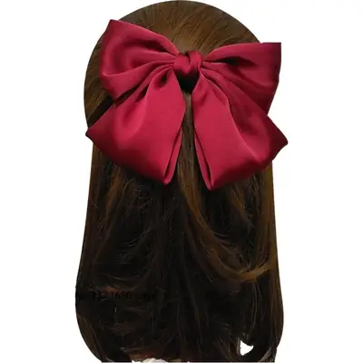 Japanese & Korean Double-Layer Hairpin for Women Pink Satin Bow Clip