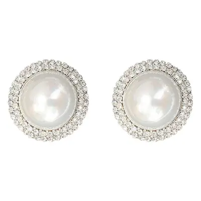 Silver Pearl Diamond Earrings for Women