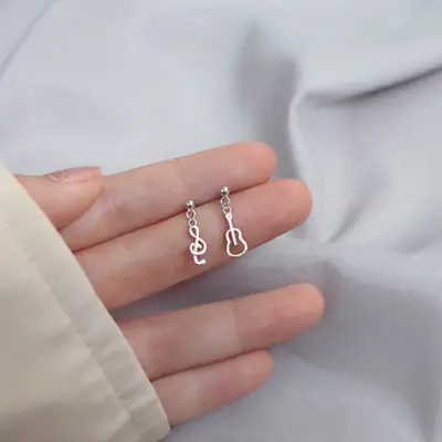 S925 Sterling Silver Guitar Earrings for Women