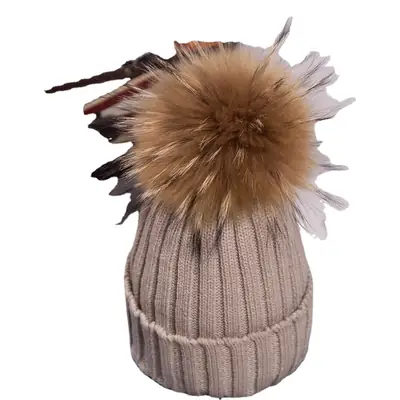 2021 Winter Knitted Wool Hat with Fur Pom Pom Blue