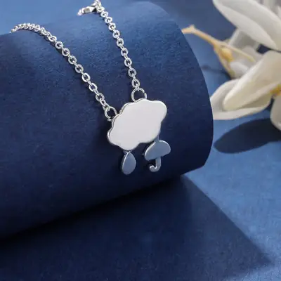 Women's Brushed Cloud Necklace with Raindrops & Lightning Design