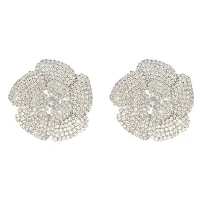 Silver Rose Petal Full Diamond Earrings for Women