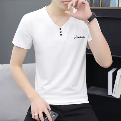 Men's Short Sleeve V-Neck T-Shirt Gray Mercerized Cotton