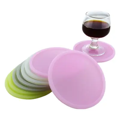 Pink Round Silicone Coffee Cup Coasters Heat Insulated Anti-Perm Mat
